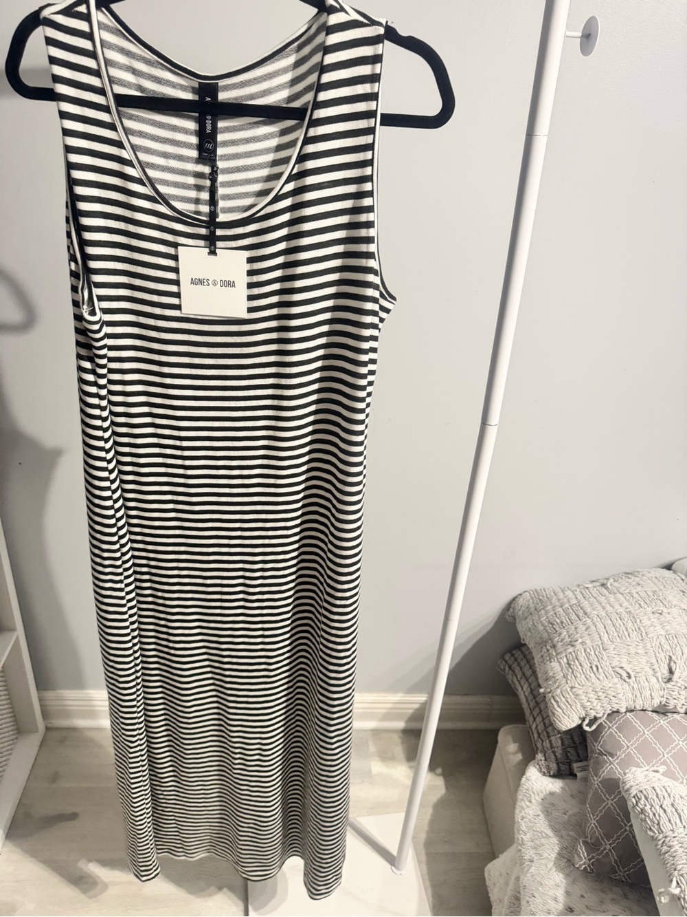 NWT Agnes & Dora Sleeveless Striped Maxi Dress in Black and White